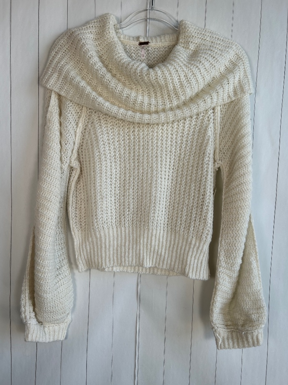 Free People size M ivory open knit sweater cowl neck slowchy wool blend NEW